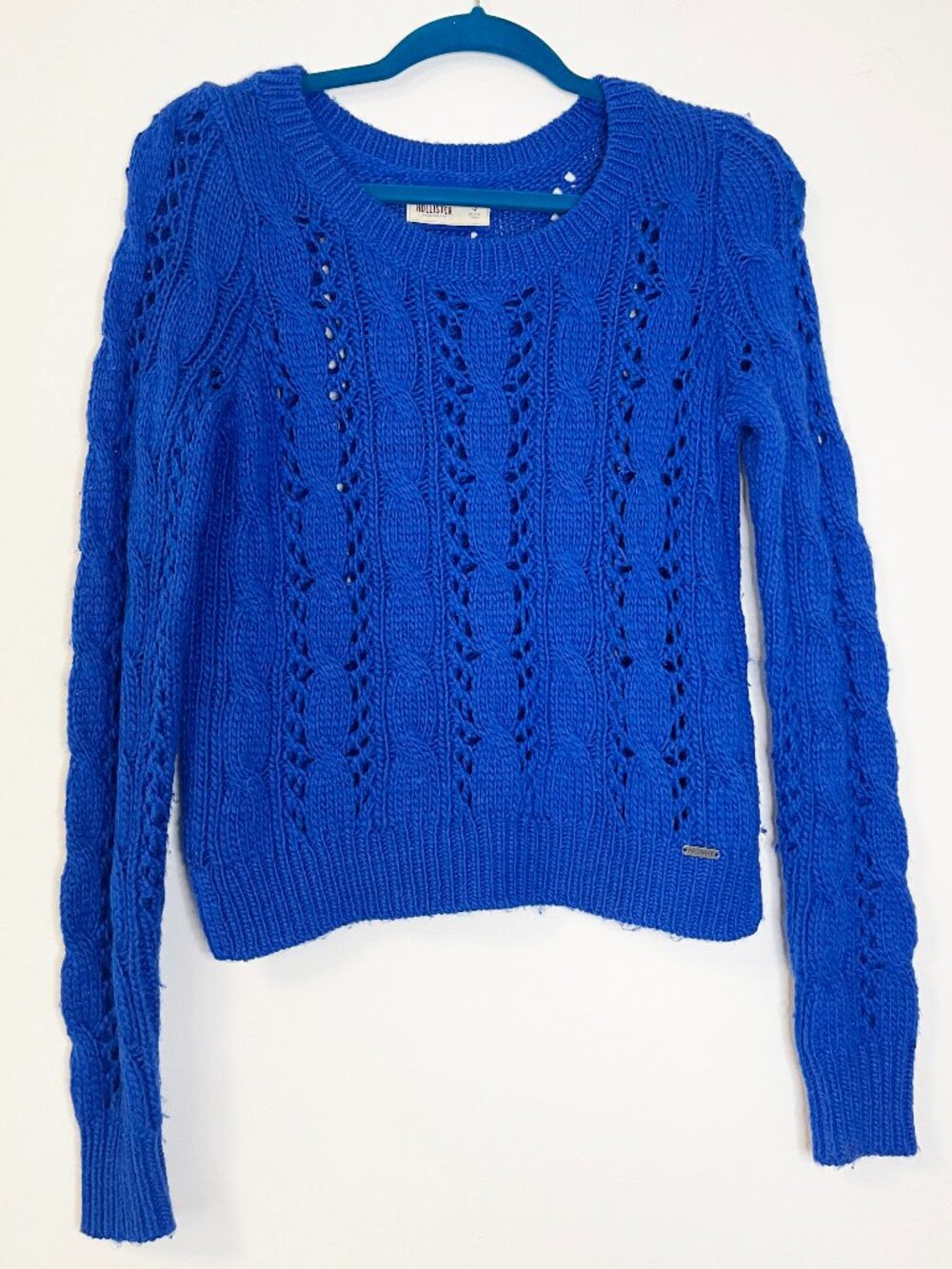 Hollister Blue Cable Knit Crewneck Sweater Women's Small Wool Alpaca Blend